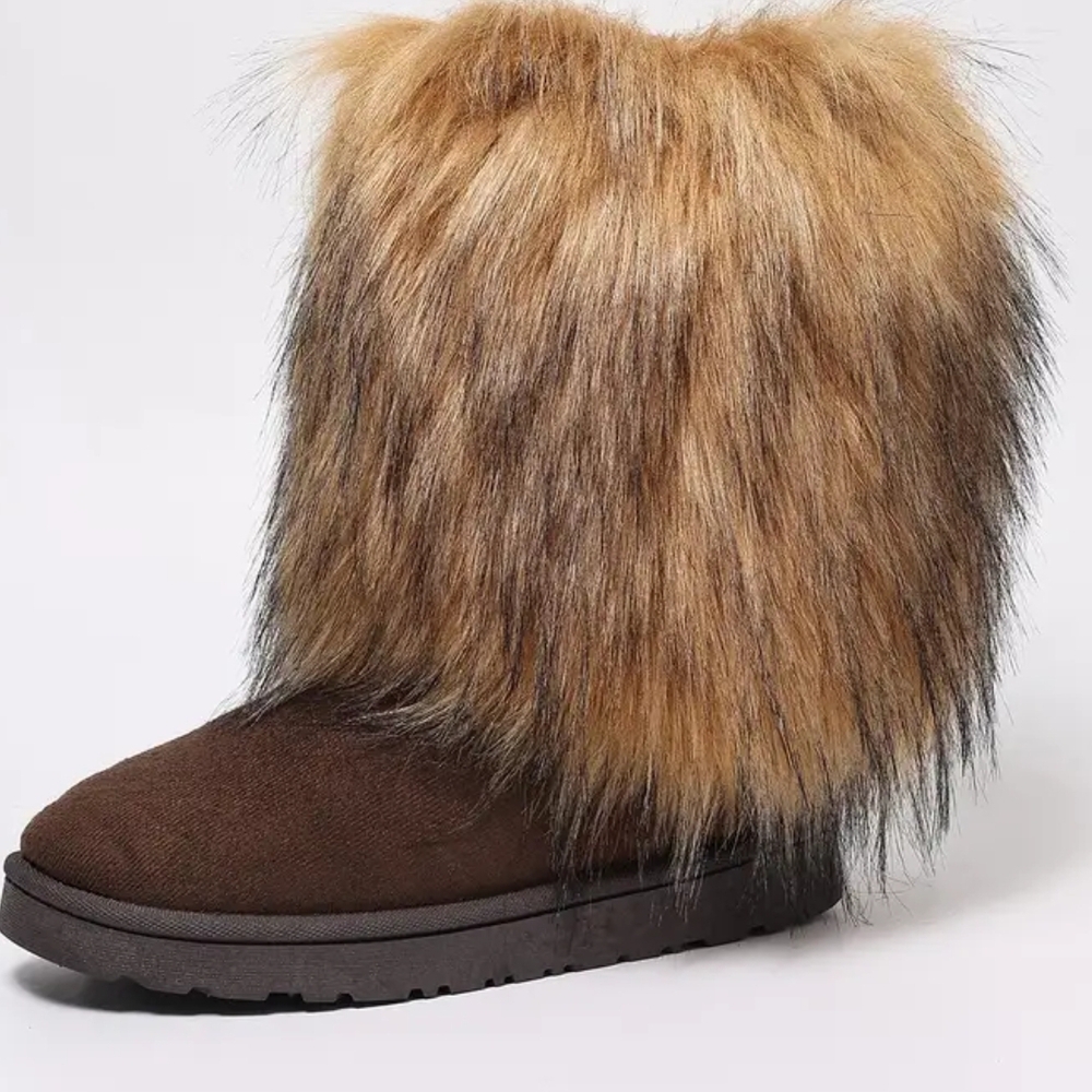 Brown Faux Fur Winter Boots, Size 9,NWOT